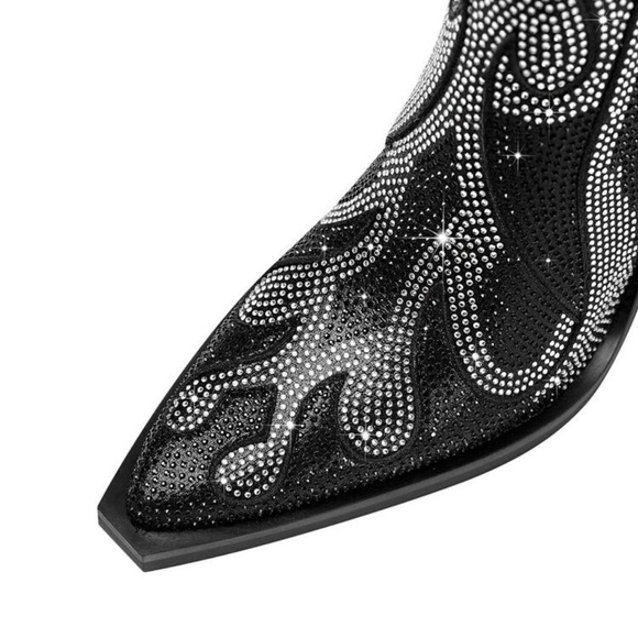 Glamorous Rhinestone Black Western Boots - Picture 5 of 12